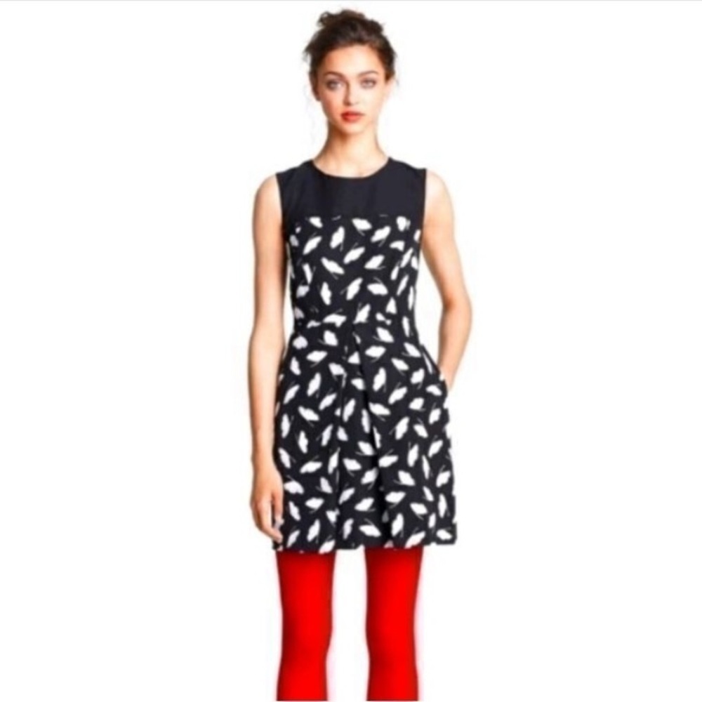 Jason Wu Miss Wu Black and White Delicate Leaf Print Mini Sleeveless Dress